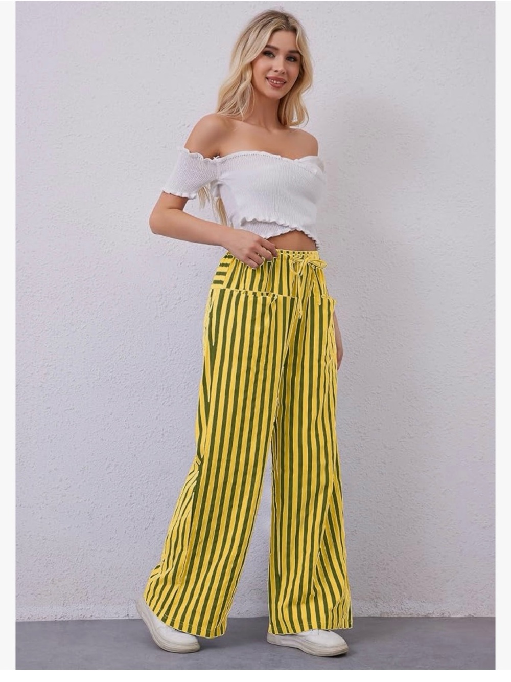 Striped Yellow & Green Wide-Leg Pants